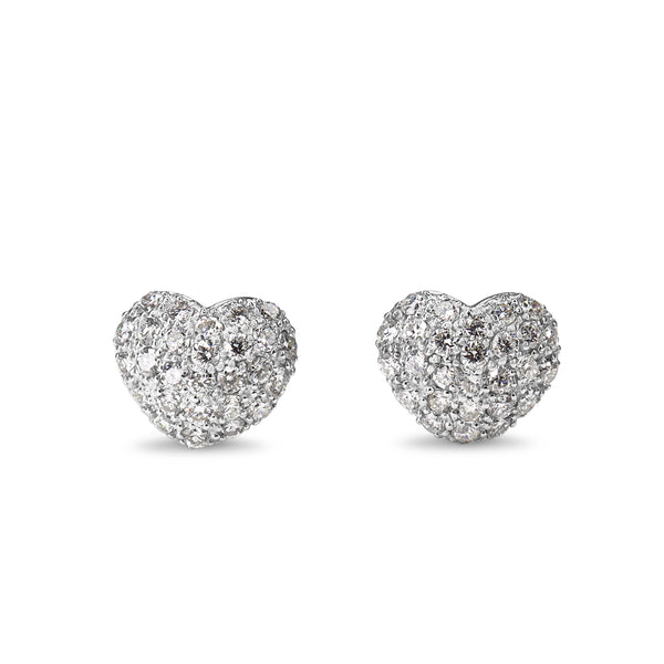 18ct White Gold Pavé Diamond Heart Stud Earrings