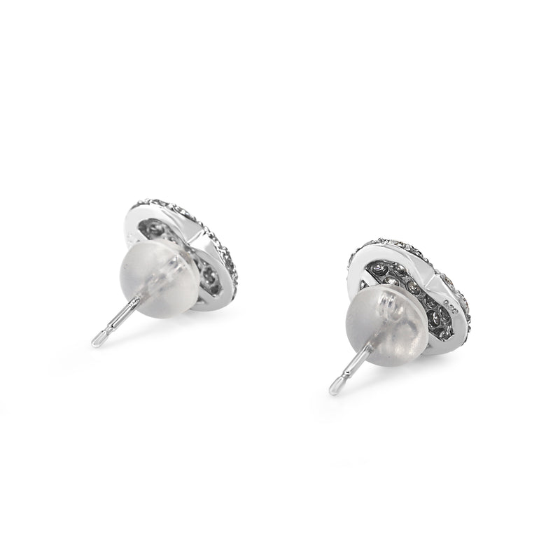 18ct White Gold Pavé Diamond Heart Stud Earrings