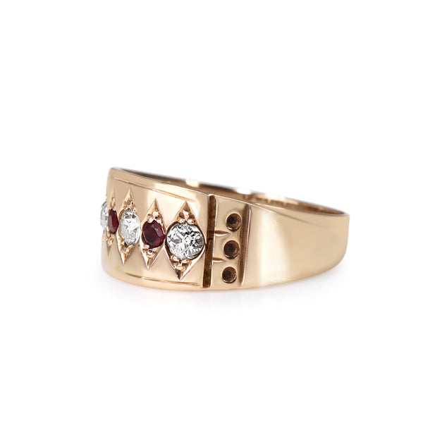 15ct Yellow Gold Antique Ruby and Old Cut Diamond Band Ring