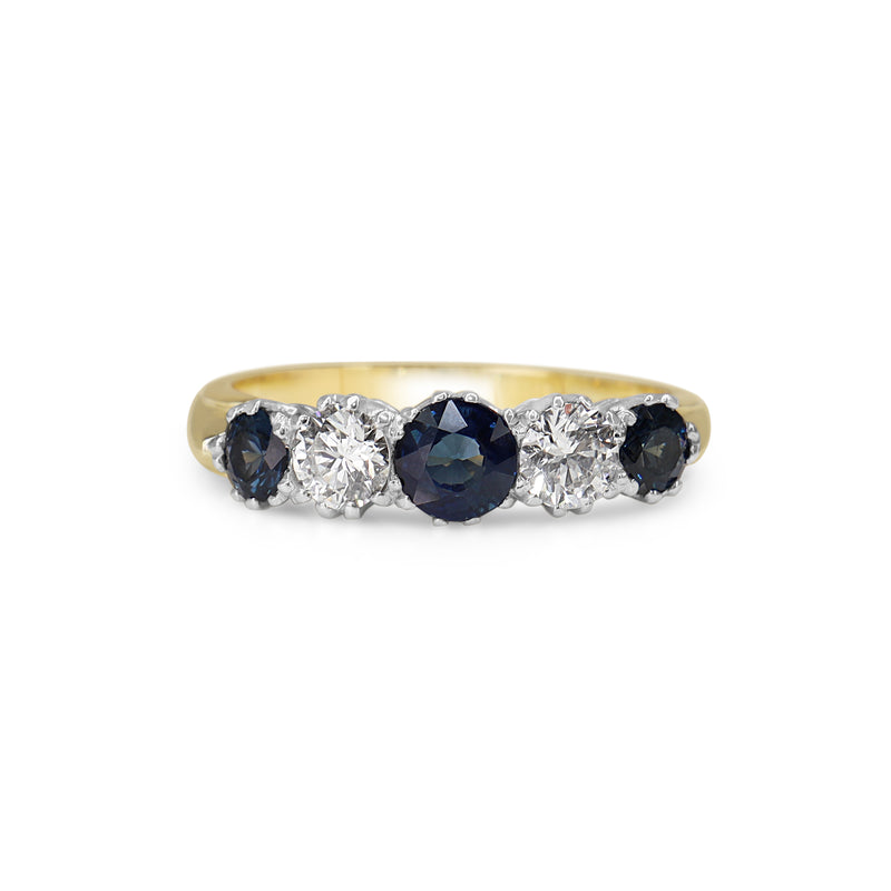 18ct Yellow and White Gold Sapphire and Diamond 5 Stone Ring