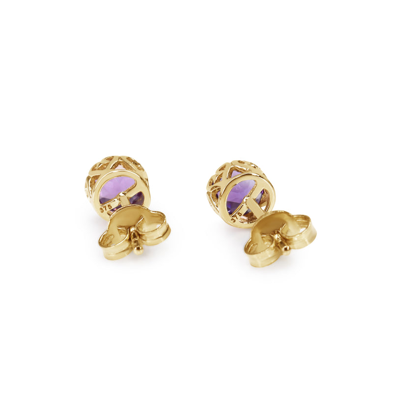 9ct Yellow Gold Filigree Amethyst Stud Earrings