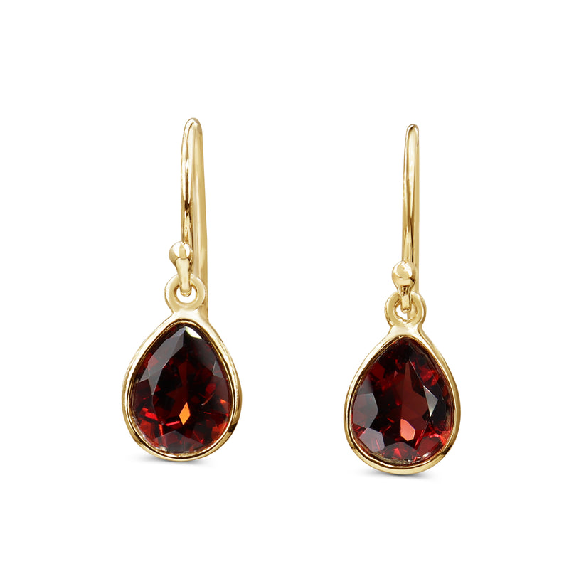 9ct Yellow Gold Garnet Pear Drop Earrings