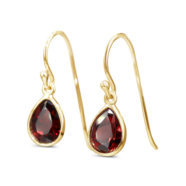 9ct Yellow Gold Garnet Pear Drop Earrings