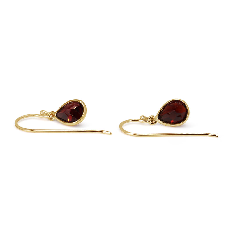 9ct Yellow Gold Garnet Pear Drop Earrings