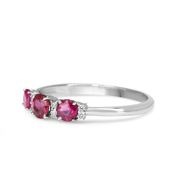 Platinum 3 Stone Ruby and Diamond Band Ring