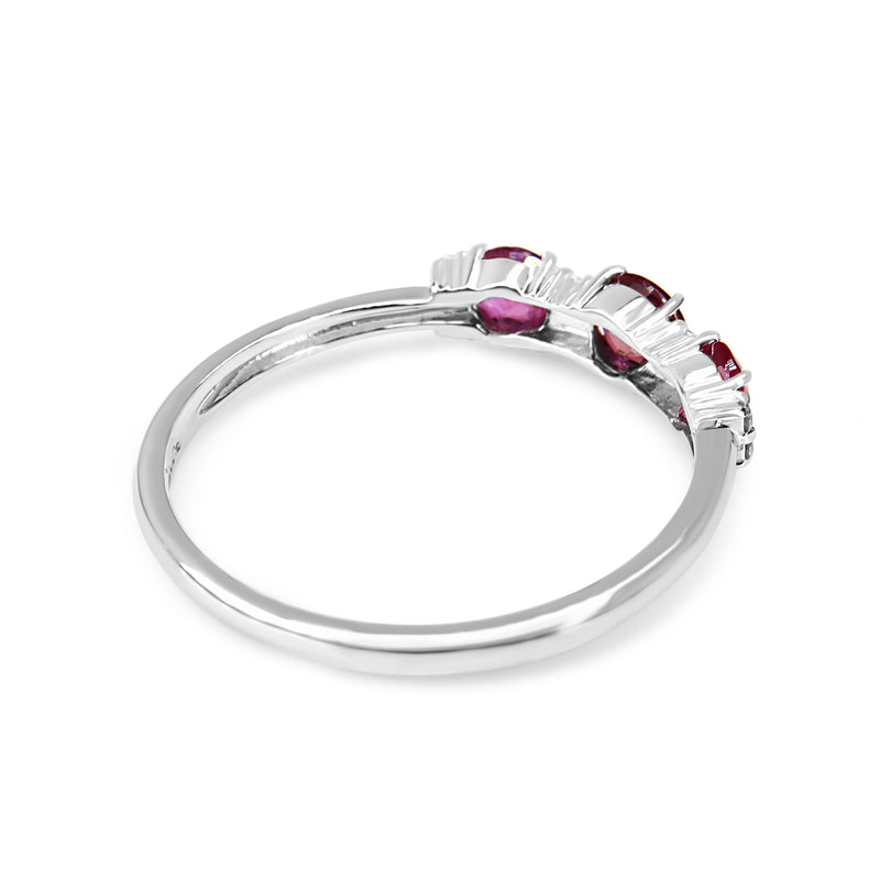 Platinum 3 Stone Ruby and Diamond Band Ring