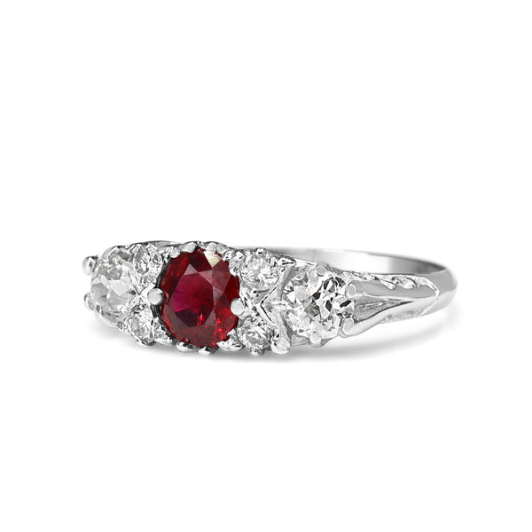 18ct White Gold Ruby and Old Cut Diamond Victorian Style Ring