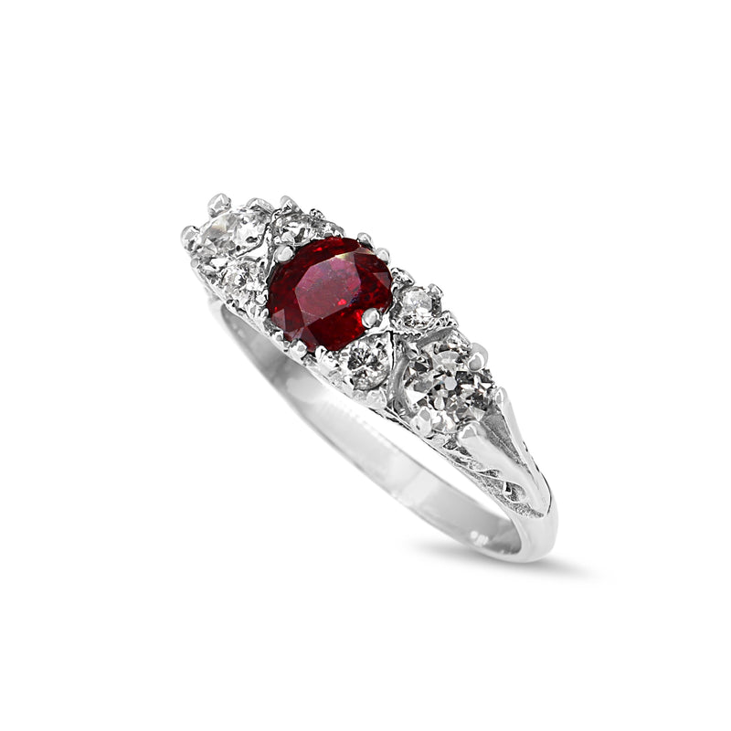 18ct White Gold Ruby and Old Cut Diamond Victorian Style Ring