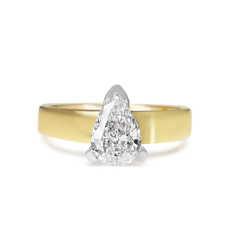 18ct Yellow and White Gold Pear Shaped Diamond Solitaire Ring