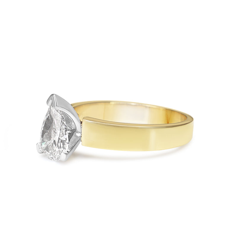 18ct Yellow and White Gold Pear Shaped Diamond Solitaire Ring