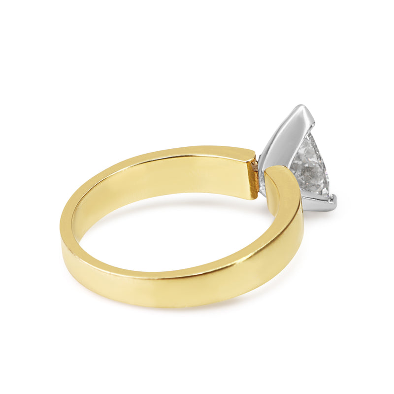 18ct Yellow and White Gold Pear Shaped Diamond Solitaire Ring