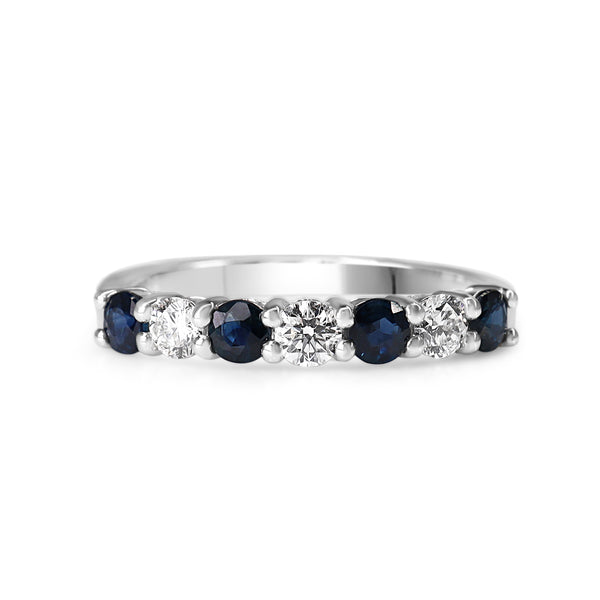 9ct White Gold Sapphire and Diamond Shared Claw Band Ring