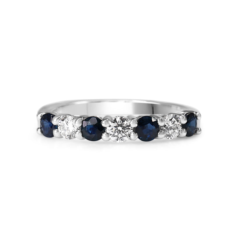 9ct White Gold Sapphire and Diamond Shared Claw Band Ring