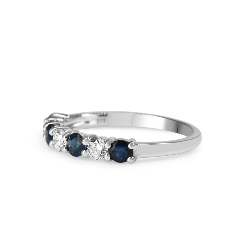 9ct White Gold Sapphire and Diamond Shared Claw Band Ring