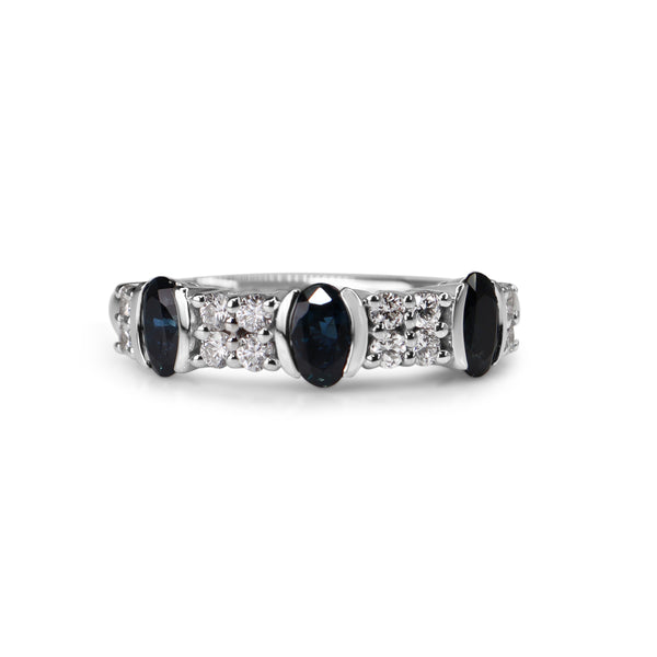 9ct White Gold Sapphire and Diamond Cluster Band Ring