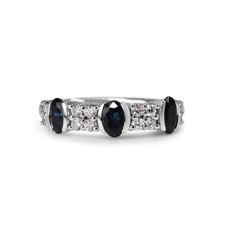 9ct White Gold Sapphire and Diamond Cluster Band Ring