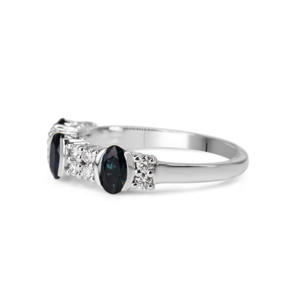 9ct White Gold Sapphire and Diamond Cluster Band Ring