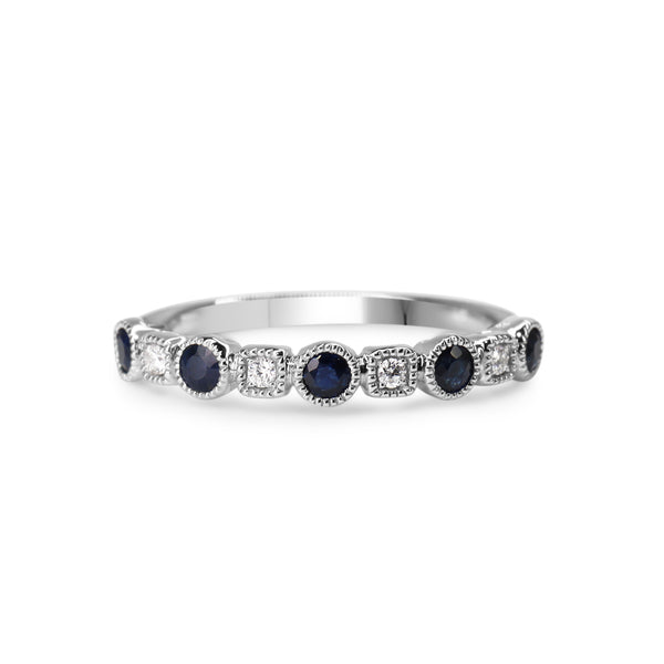 9ct White Gold Sapphire and Diamond Band Ring
