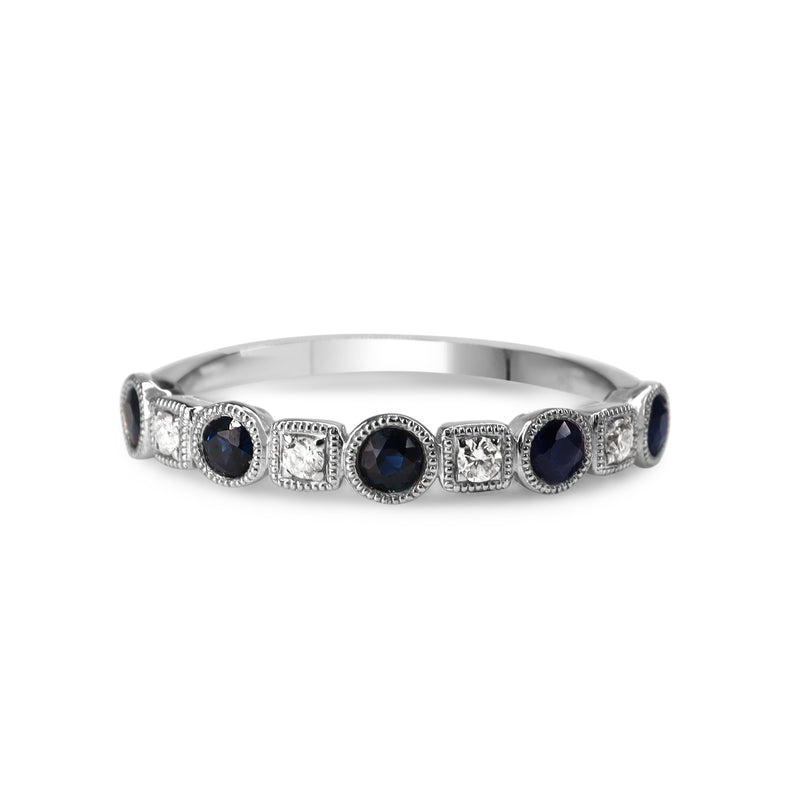 9ct White Gold Sapphire and Diamond Band Ring
