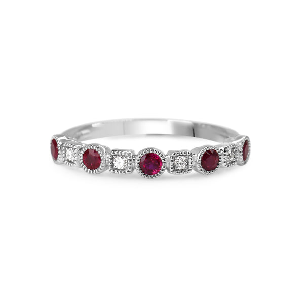 9ct White Gold Ruby and Diamond Band Ring