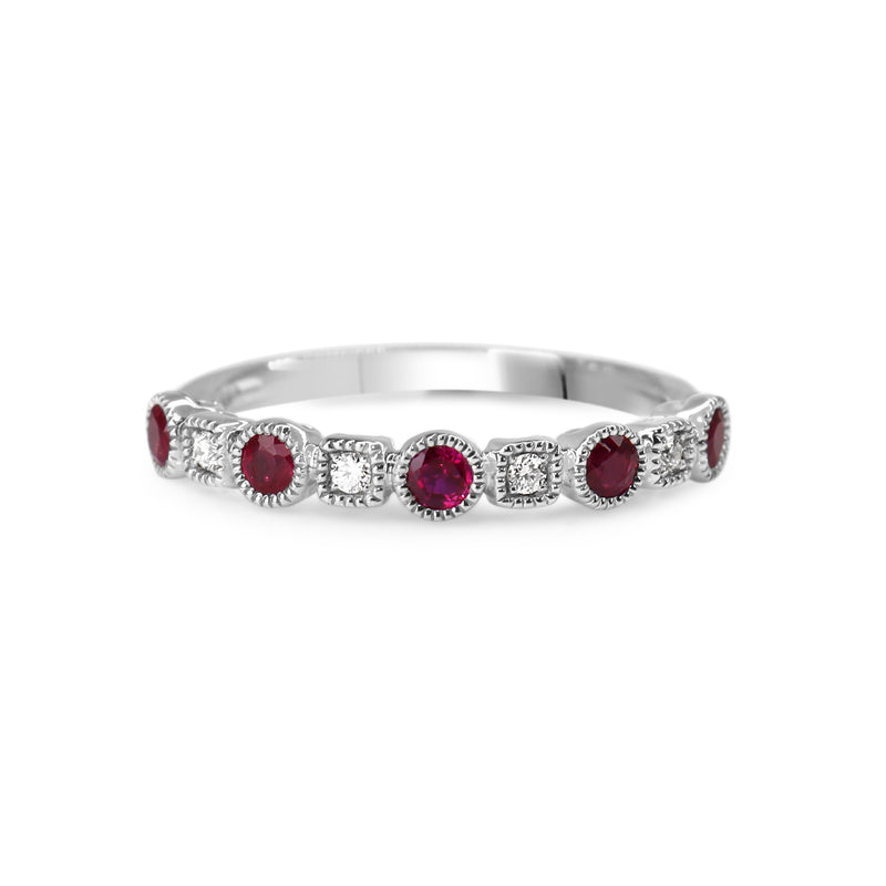 9ct White Gold Ruby and Diamond Band Ring