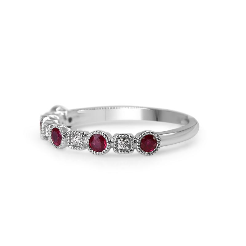 9ct White Gold Ruby and Diamond Band Ring