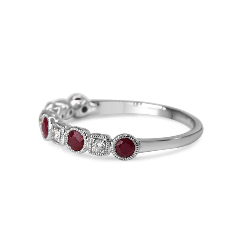 9ct White Gold Ruby and Diamond Band Ring