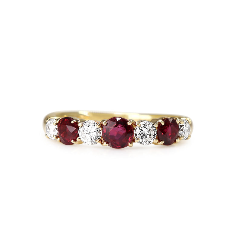 18ct Yellow Gold Ruby and Diamond 7 Stone Band Ring