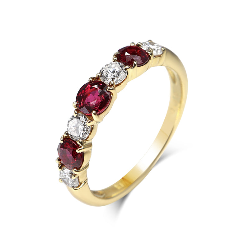 18ct Yellow Gold Ruby and Diamond 7 Stone Band Ring