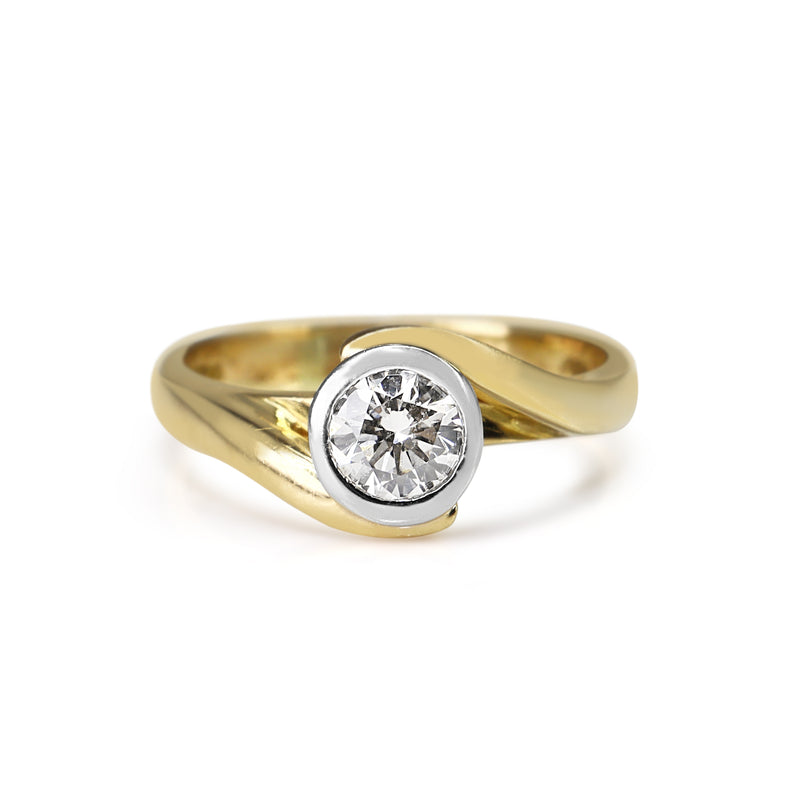 18ct Yellow and White Gold Bezel Diamond Solitaire Ring