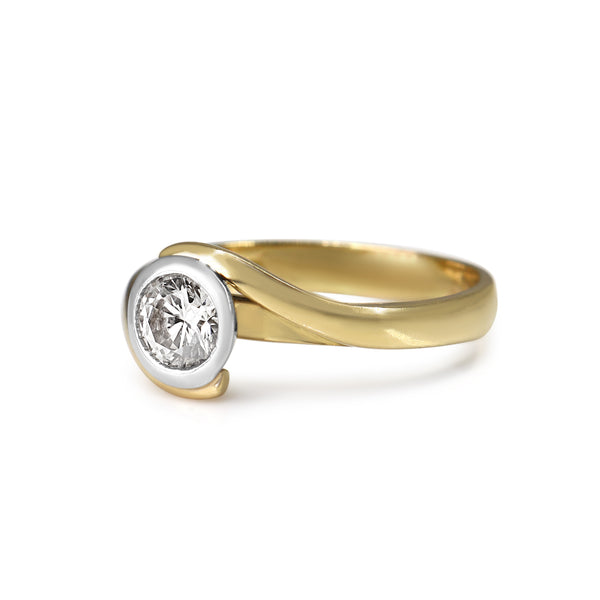 18ct Yellow and White Gold Bezel Diamond Solitaire Ring