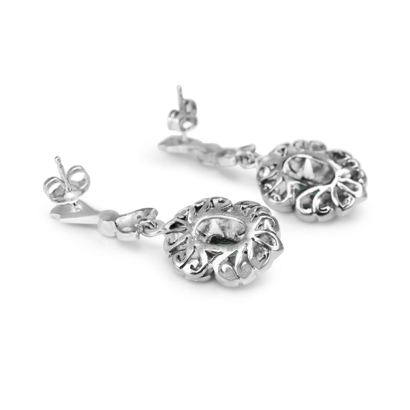 Palladium Emerald and Rose Cut Diamond Earrings