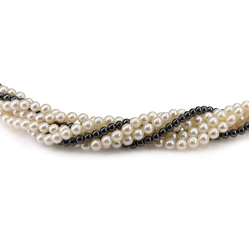 9ct Yellow Gold Vintage Seed Pearl and Hematite Necklace