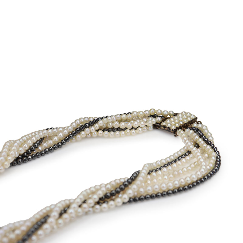 9ct Yellow Gold Vintage Seed Pearl and Hematite Necklace