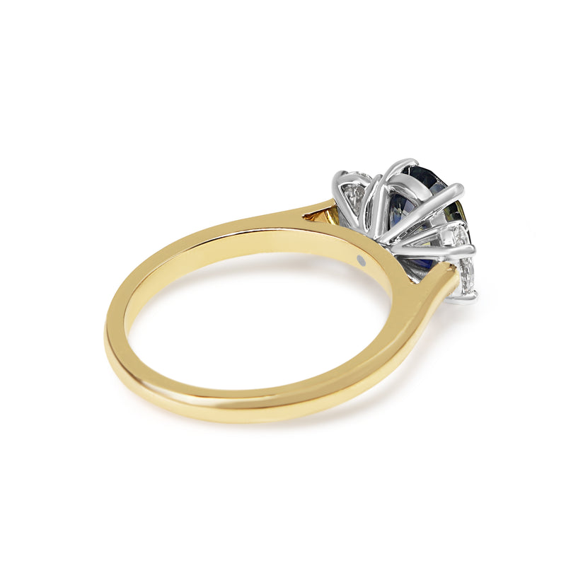 18ct Yellow and White Gold Oval Sapphire and Diamond 3 Stone Ring