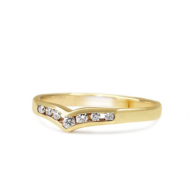 9ct Yellow Gold V Shaped Diamond Channel Set Band Ring