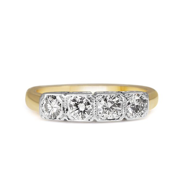 18ct Yellow and White Gold Vintage Style 4 Stone Diamond Ring