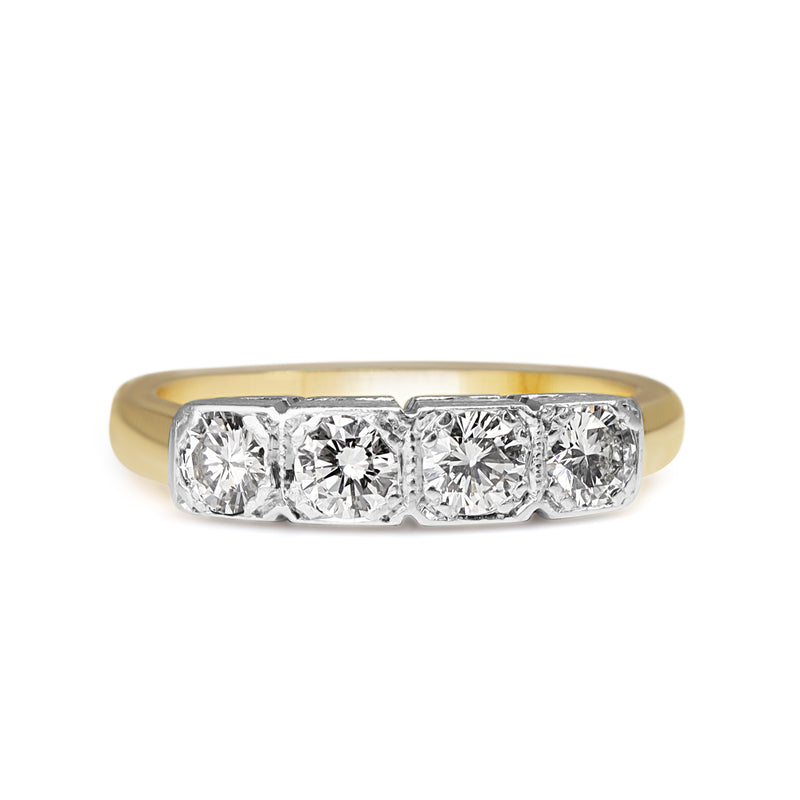 18ct Yellow and White Gold Vintage Style 4 Stone Diamond Ring