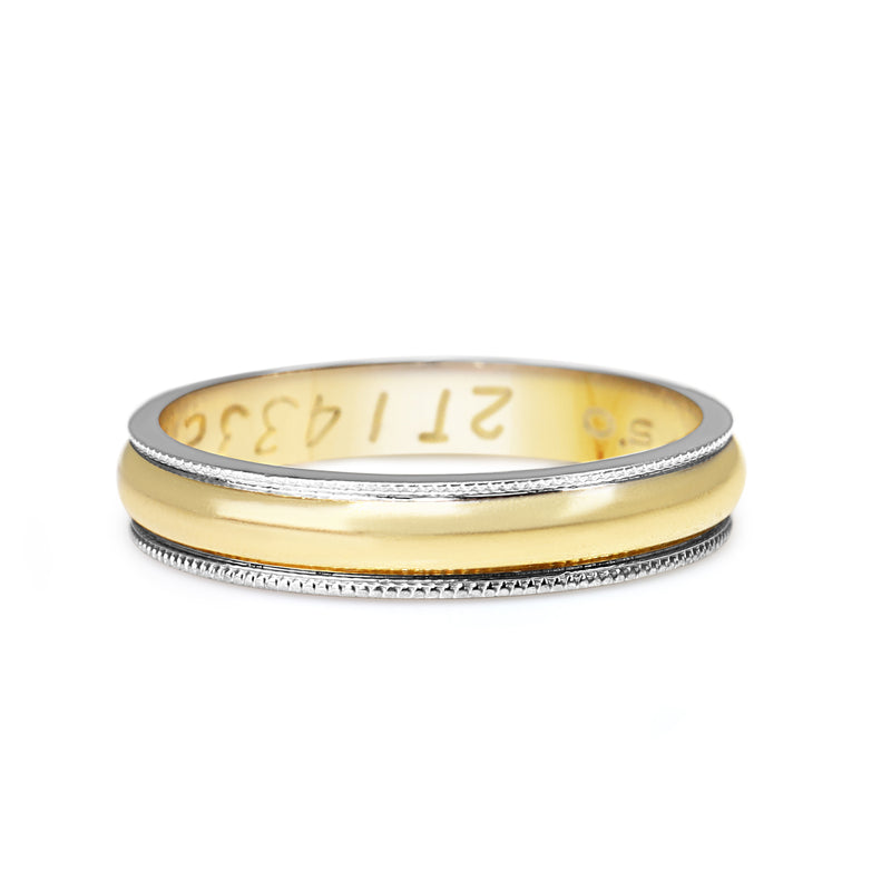 18ct Yellow Gold Band With White Gold Millgrain Edge