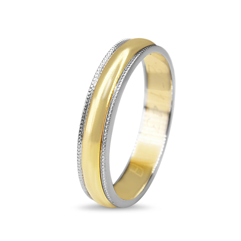 18ct Yellow Gold Band With White Gold Millgrain Edge