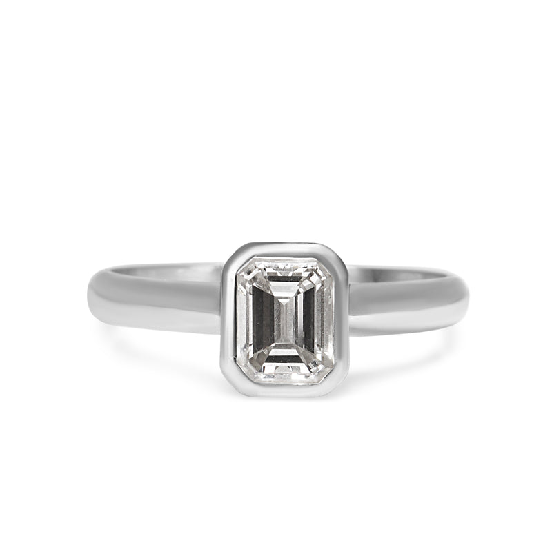 18ct White Gold 1.00ct Emerald Cut Bezel Diamond Solitaire Ring