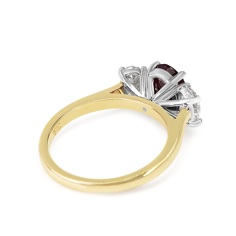 18ct Yellow and White Gold Oval Ruby and Diamond 3 Stone Ring