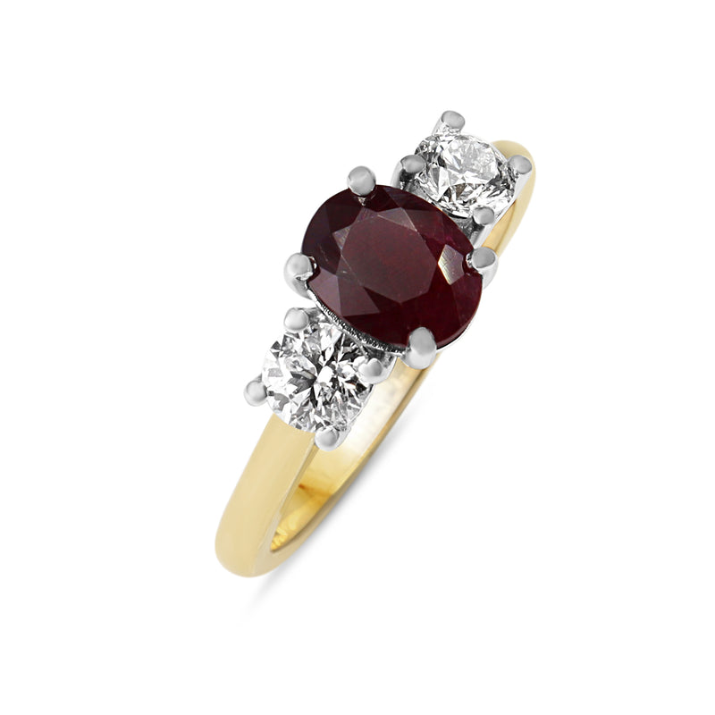 18ct Yellow and White Gold Ruby and Diamond 3 Stone Ring