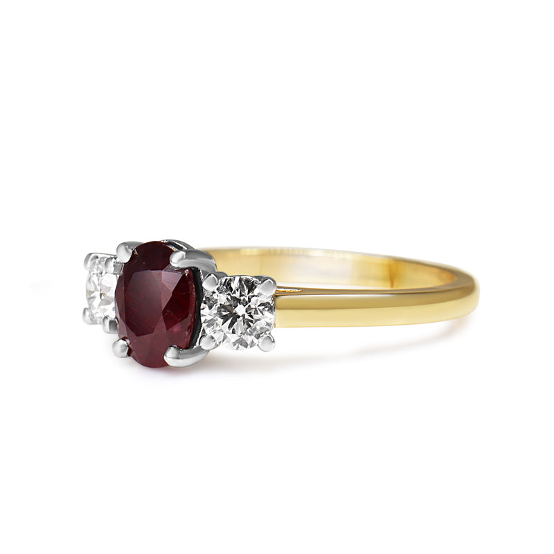 18ct Yellow and White Gold Ruby and Diamond 3 Stone Ring