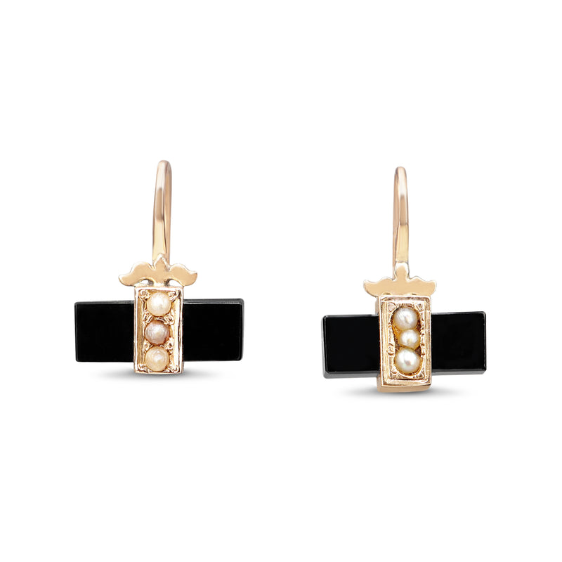 14ct Yellow Gold Art Deco Onyx and Pearl Earrings