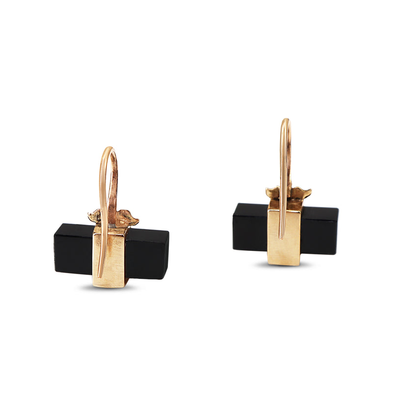 14ct Yellow Gold Art Deco Onyx and Pearl Earrings