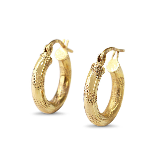 9ct Yellow Gold Patterned Hoop Earrings
