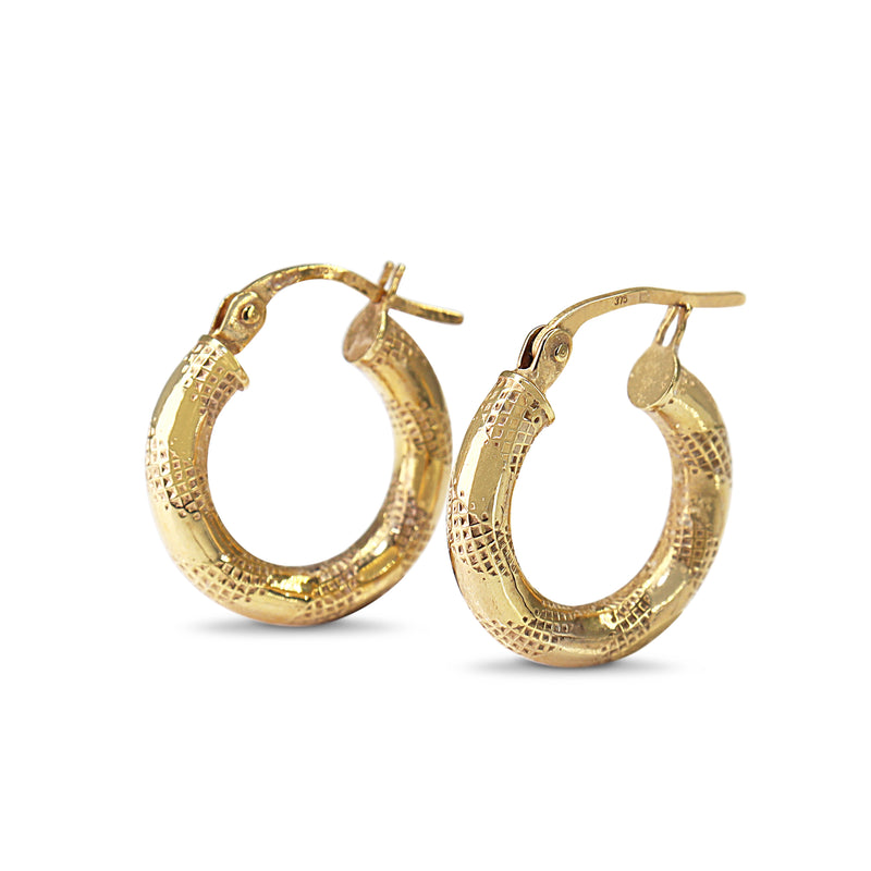 9ct Yellow Gold Patterned Hoop Earrings
