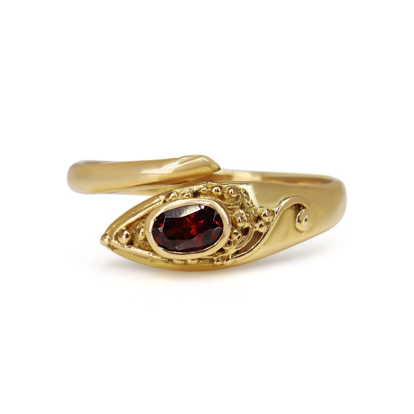 18ct Yellow Gold Garnet Snake Ring