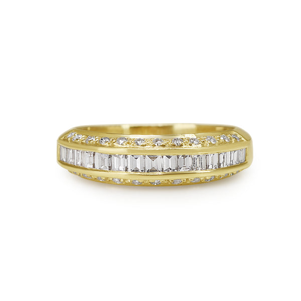 18ct Yellow Gold Baguette and Brilliant Cut Diamond Band Ring